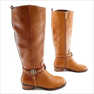 Tory Burch Knee Tall Riding Pebbled Leather Boots